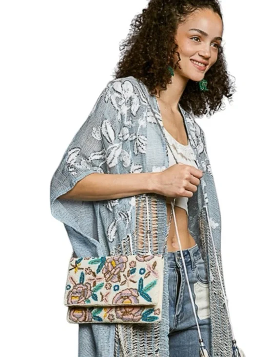 PB21: POL NEW BEADED BAG (R18 IVORY MULTI) - Picture 1 of 2